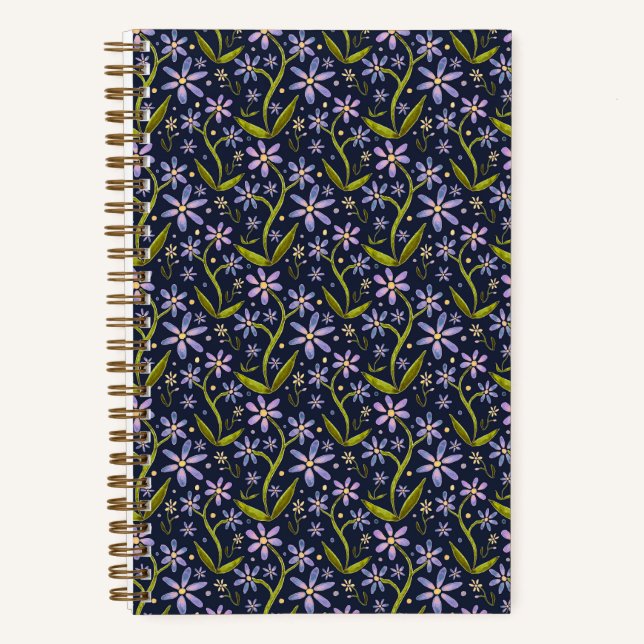 Midnight | Dancing Watercolor Daisies Notizbuch (Vorderseite)