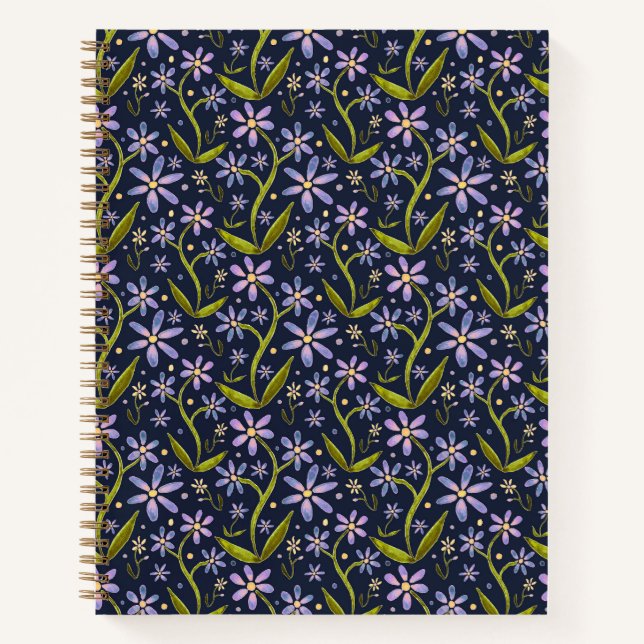 Midnight | Dancing Watercolor Daisies Notizbuch (Vorderseite)