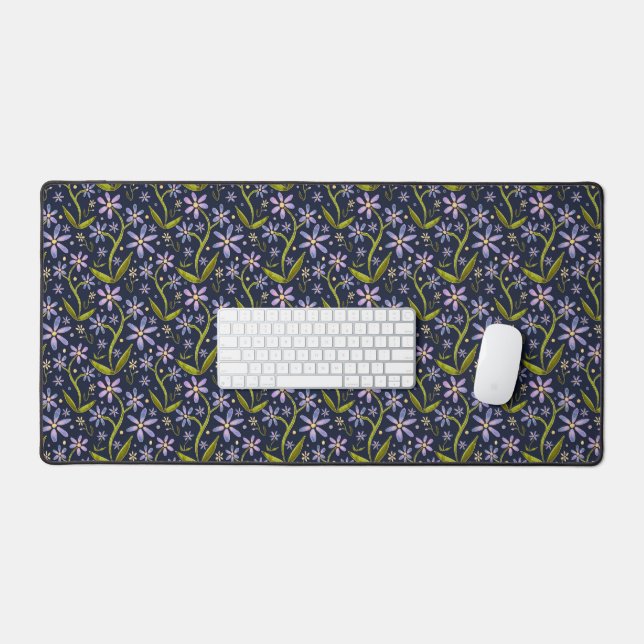 Midnight | Dancing Watercolor Daisies Schreibtischunterlage (Tastatur & Maus)