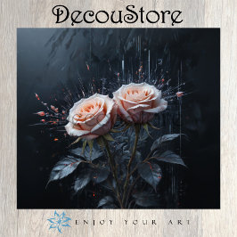 Midnight Elegance: Pink Roses Decoupage Seidenpapier