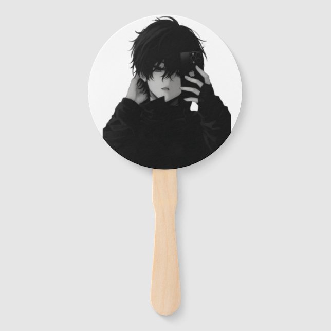 Midnight-Emo Anime-Junge - Dunkler Ästhetik-Handfä Fächer (Vorderseite)