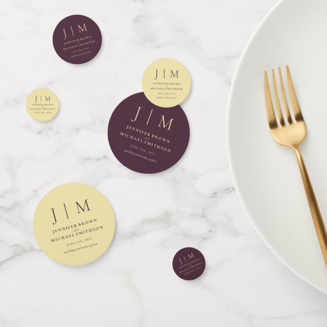 Midnight Fig & Champagne Monogram Classic Wedding Konfetti (Gruppe)