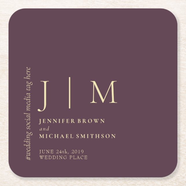 Midnight Fig & Champagne Simple Elegant Wedding Rechteckiger Pappuntersetzer (Vorderseite)