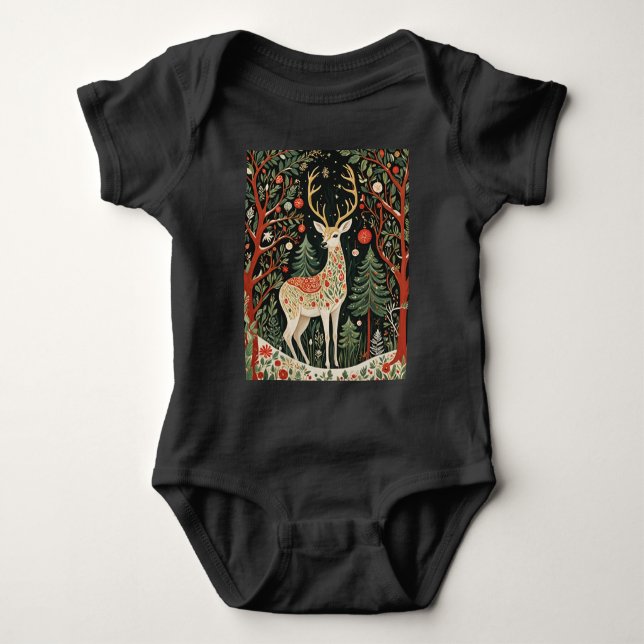 Midnight Forest Christmas Deer Baby Strampler (Vorderseite)