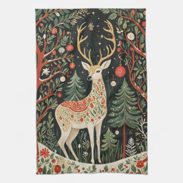 Midnight Forest Christmas Deer Geschirrtuch