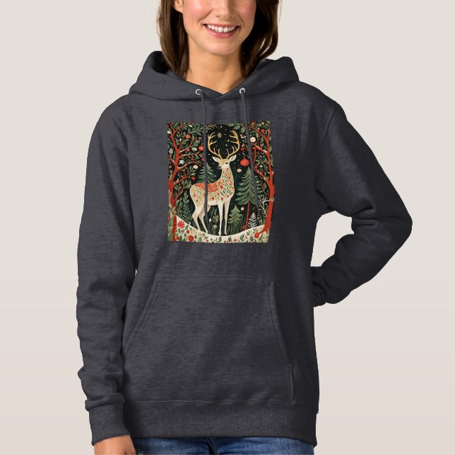 Midnight Forest Christmas Deer Hoodie (Vorderseite)