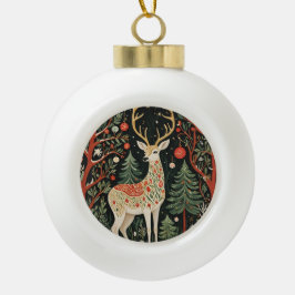 Midnight Forest Christmas Deer Keramik Kugel-Ornament