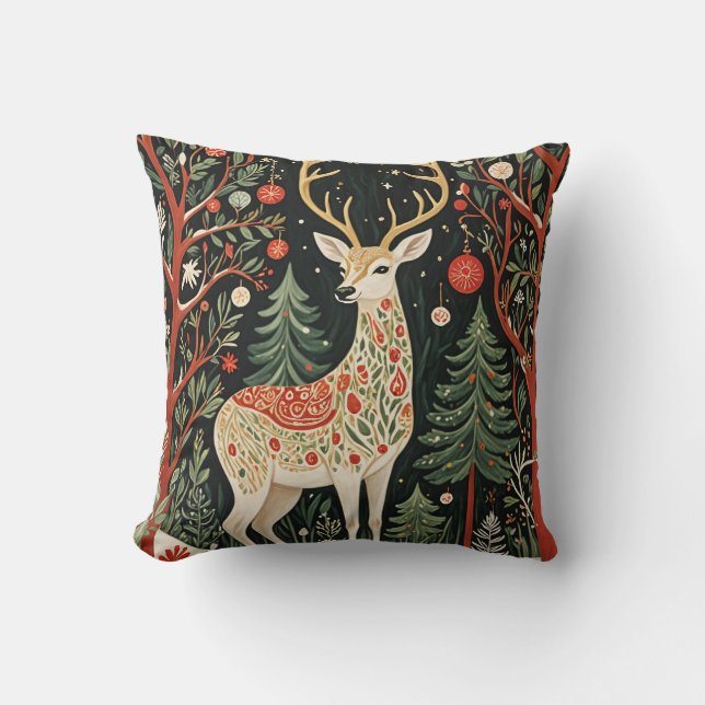 Midnight Forest Christmas Deer Kissen (Vorderseite)