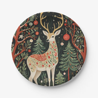 Midnight Forest Christmas Deer Pappteller