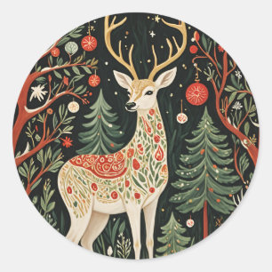Midnight Forest Christmas Deer Runder Aufkleber