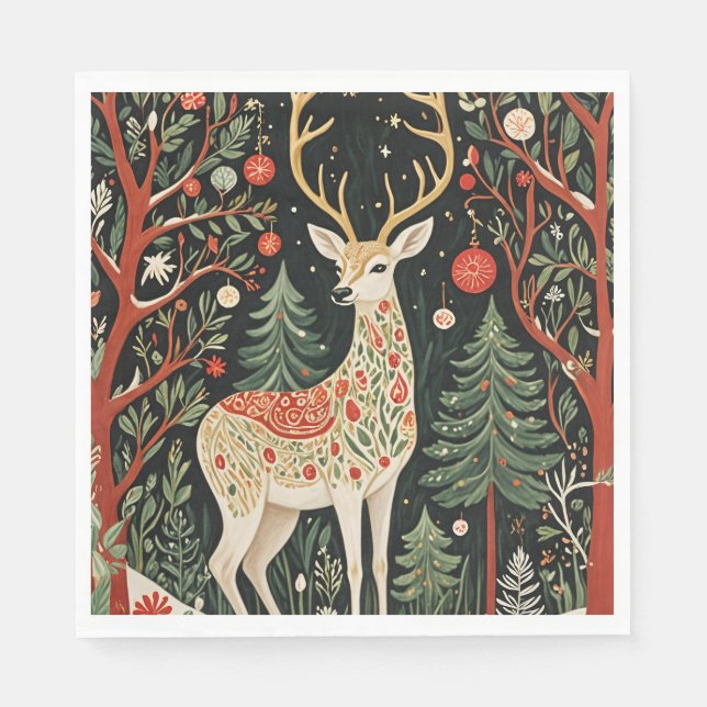 Midnight Forest Christmas Deer Serviette (Vorderseite)