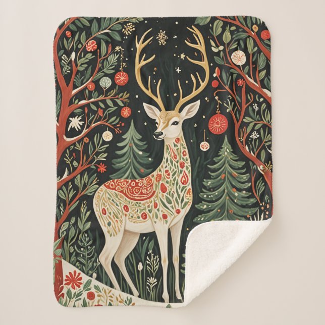 Midnight Forest Christmas Deer Sherpadecke (Vorderseite)
