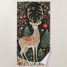 Midnight Forest Christmas Deer Strandtuch