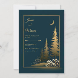 Midnight Forest Gold Wedding Einladung