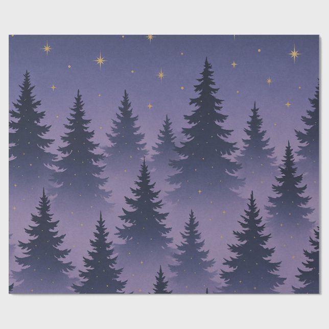 Midnight Forest Wrapping Paper – Starry Night Pine Geschenkpapier (Flach)