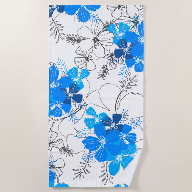 Midnight Garden Hawaiian Hibiskus Floral Blue Strandtuch (Vorderseite)