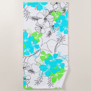 Midnight Garden Hawaiian Hibiskus Floral Turquoise Strandtuch