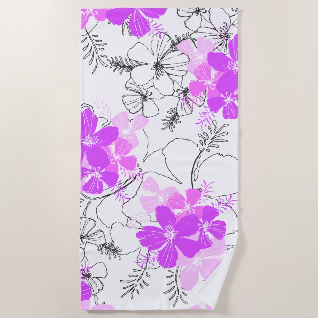 Midnight Garden Hawaiian Hibiskus Floral Violet Strandtuch (Vorderseite)