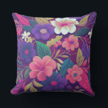 Midnight Garden Jewel Floral Throw Pillow Kissen<br><div class="desc">Make your space bloom with bold elegance. This Midnight Garden Jewel Floral Throw Pillow features vibrant pink, purple, coral, and ivory blossoms layered against a deep, dramatic plum background. Lush teal and golden leaves weave throughout the design, creating a rich, painterly botanical composition that instantly elevates any room. The saturated...</div>
