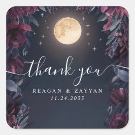 Midnight Garden Moon Wedding Vielen Dank Quadratischer Aufkleber