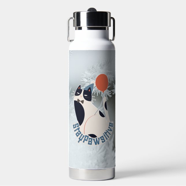 Midnight Garden Stay Pawsitive Tuxedo Cat 20oz Jum Trinkflasche (Vorderseite)