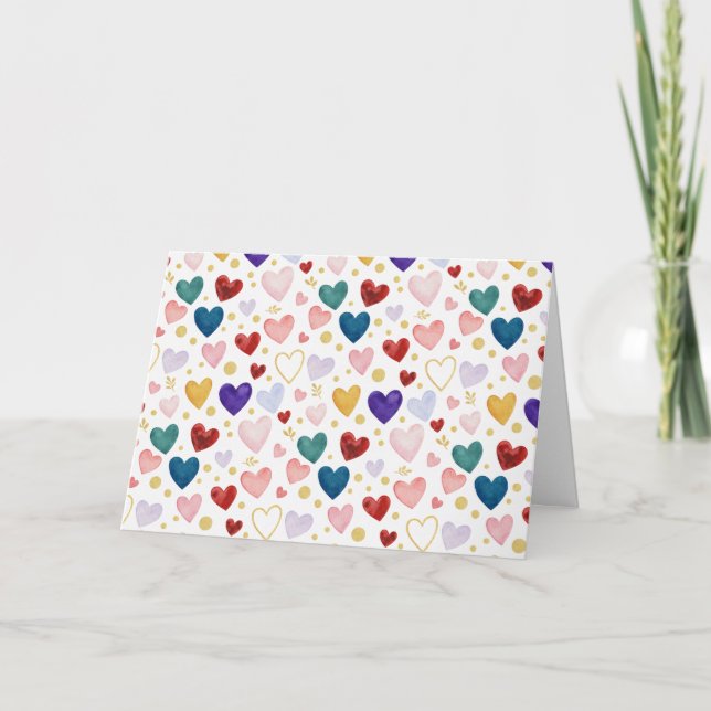Midnight Garden Watercolor Hearts Karte (Vorderseite)