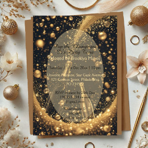 Midnight Gold Champagner-Träume Silvester Sprudeln Acryleinladungen