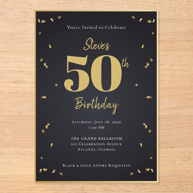 Midnight Gold Milestone Invitation Acryleinladungen (Vorderseite)
