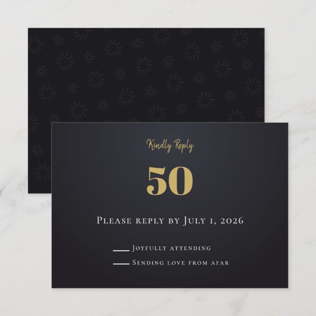 Midnight Gold Milestone RSVP Cards Karte (Vorne/Hinten)