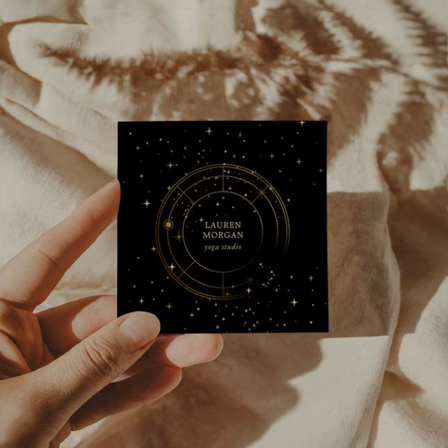 Midnight Gold Star Wheel Yoga Studio Quadratische Visitenkarte (Von Creator hochgeladen)