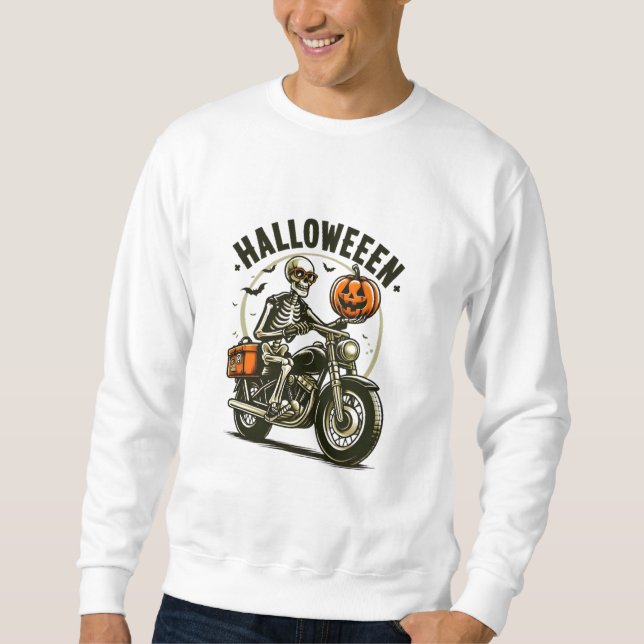 Midnight Halloween Biker Skeleton Sweatshirt (Vorderseite)