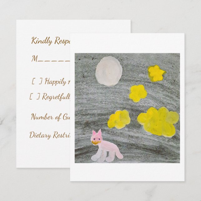 Midnight Kitty Adventure Response Card RSVP Karte (Vorne/Hinten)