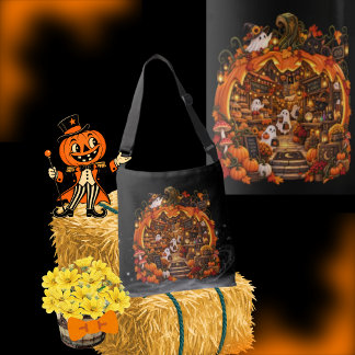 Midnight Kürbismarkt | Magische Geister & Herbst Tragetaschen Mit Langen Trägern