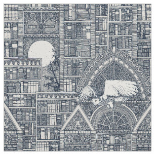 Midnight library indigo Fabric Stoff