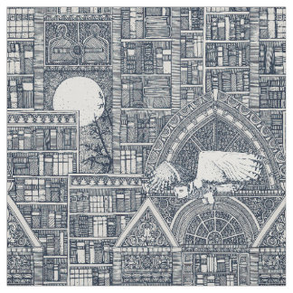 Midnight library indigo Fabric Stoff