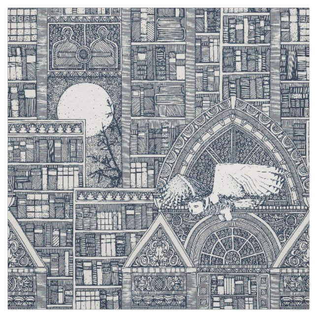 Midnight library indigo Fabric Stoff (Muster)