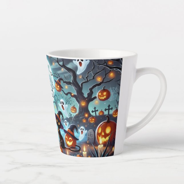 Midnight Magic: Black Cats & Pumpkins Halloween  Milchtasse (Rechts)
