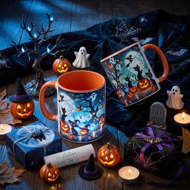 Midnight Magic: Schwarze Katzen & Kürbisse Hallowe Tasse (Von Creator hochgeladen)