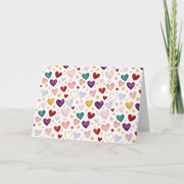 Midnight Majesty Watercolor Hearts Karte (Vorderseite)