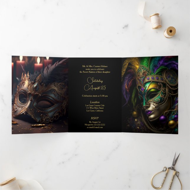 Midnight Masquerade Sweet 16 Party Invitation (Intérieur)