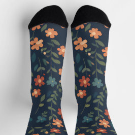 Midnight Meadow Orange Daisy Pattern Socken