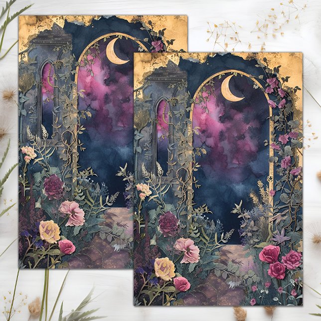 MIDNIGHT MOON GARDEN DECOUPAGE TISSUPAPIER SEIDENPAPIER (MIDNIGHT MOON GARDEN DECOUPAGE TISSUE PAPER)