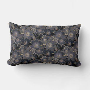 Midnight Navy Blue & Grau Floral Decorative Lendenkissen