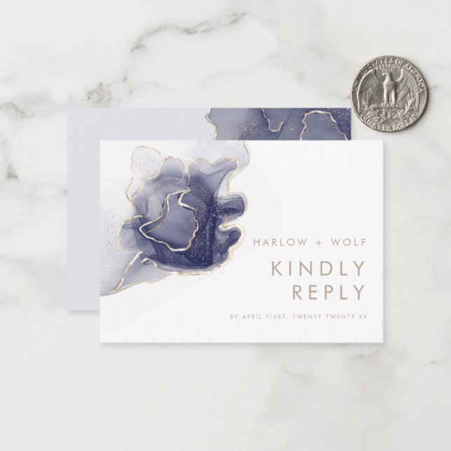 Midnight Navy Gold Elegante Moderne Hochzeit RSVP Mitteilungskarte (Vorderseite/Rückseite Beispiel)