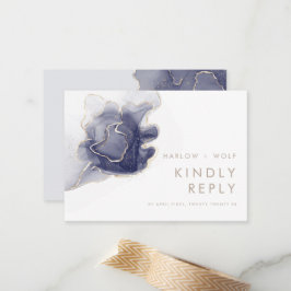 Midnight Navy Gold Elegante Moderne Hochzeit RSVP Mitteilungskarte