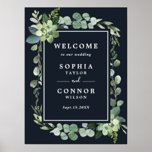 Midnight Navy Mariage Succulent Affiche de bienven
