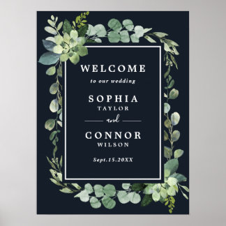 Midnight Navy Mariage Succulent Affiche de bienven