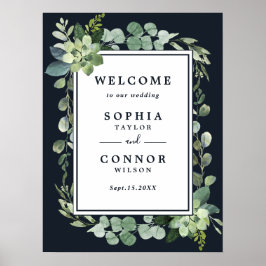 Midnight Navy Mariage Succulent Affiche de bienven