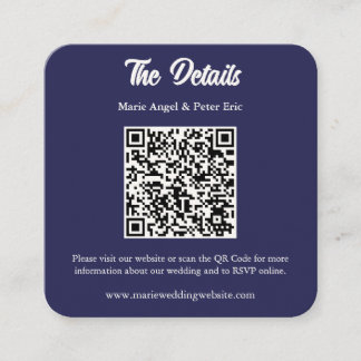 Midnight Navy Monogram QR Code Wedding Details Quadratische Visitenkarte