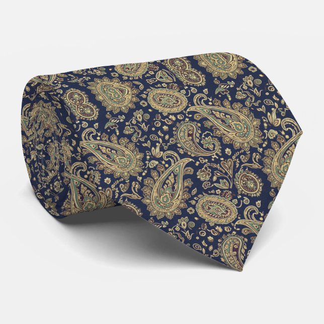 Midnight Navy Paisley Krawatte (Gerollt)